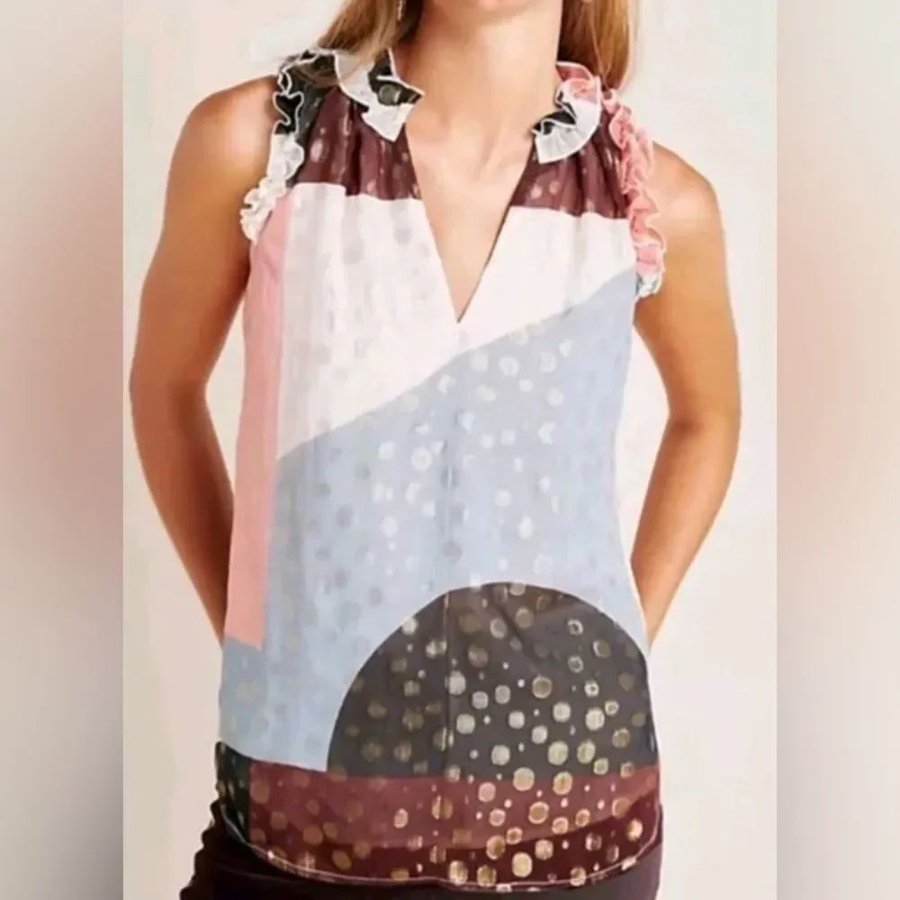 ANTHROPOLOGIE Maeve Size 8 Clip Dot Fantasia Sleeveless Top